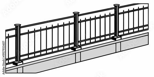 Modern metal railing with horizontal bars and a sleek design for contemporary architecture Vector