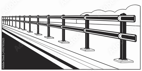 A detailed illustration of a highway with multiple lanes and guardrails Vector