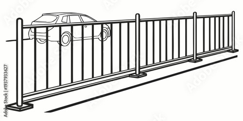 A decorative metal fence with intricate designs and sturdy posts Vector