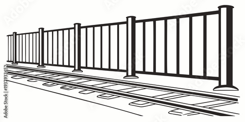 A long line of identical green metal fences on a flat surface Vector