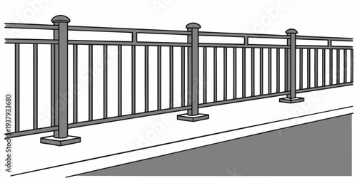 A long row of metal railings on a sidewalk next to a road Vector