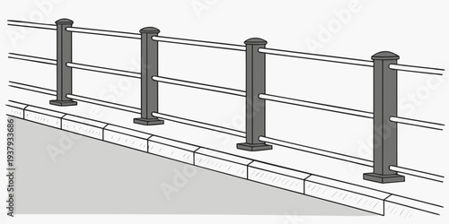 A row of modern metal railings along a sidewalk in an urban setting Vector
