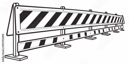 A row of black and white striped road barriers on a gray surface Vector