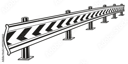 A series of concrete barriers with diagonal stripes along a roadway Vector