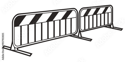 Two sets of black and white striped barricades on a sidewalk Vector