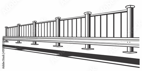 A detailed illustration of a series of white fences along a straight path. Vector
