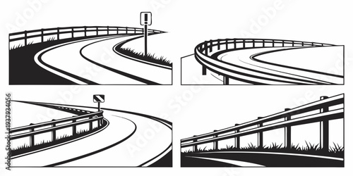 A series of images depicting various types of transportation vehicles in motion. Vector