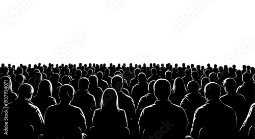 Crowd of People Silhouetted Against Light.