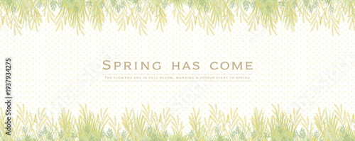 黄色いミモザのお花畑:春の国際女性デー等に使いやすいシンプルなお花のフレーム、タイトル背景素材