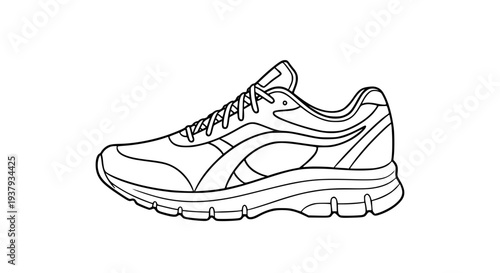 Athletic running shoe outline drawing minimalist sneaker line art fitness footwear vector