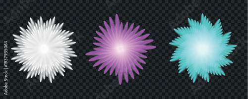 A series of three glowing starbursts with varying degrees of blur are displayed on a transparent background