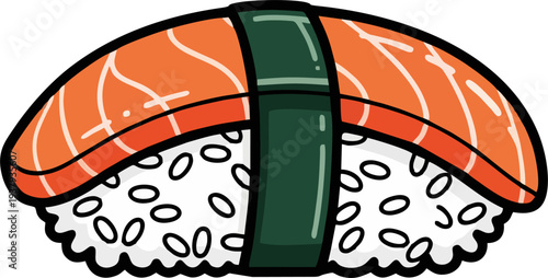 Salmon Sushi Nigiri Set Japanese Food Cartoon Illustration