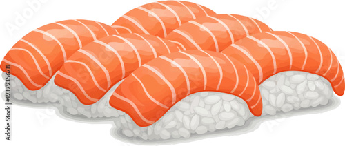 Traditional Japanese Salmon Nigiri Sushi Vector Illustration