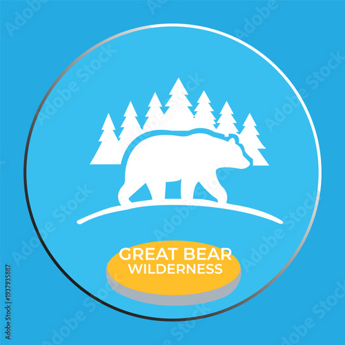 Great Bear Wilderness Vector Logo with Grizzly Silhouette and Pine Trees