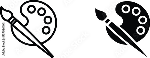 Paintbrush and palette outline and filled artist color