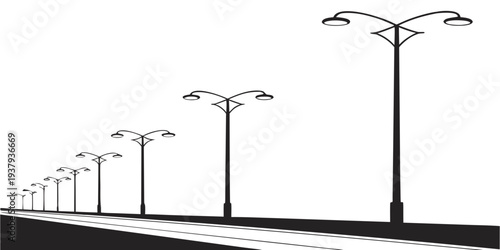 A series of street lights of increasing height along a road Vector