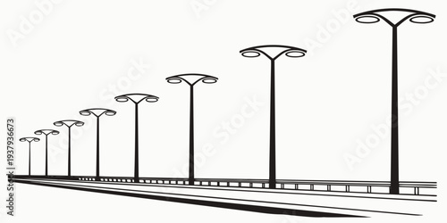 A series of street lights of varying heights in a straight line Vector