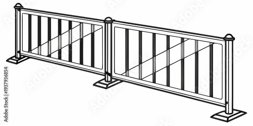 A sturdy metal barricade with vertical bars and horizontal supports Vector
