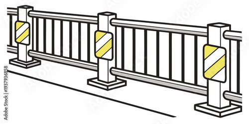 A row of yellow and white striped barriers blocking a pathway. Vector