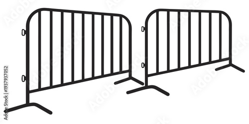 Two metal crowd control barricades standing side by side on a flat surface Vector