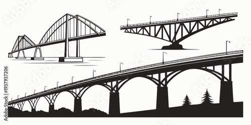 Illustration of various types of bridges showcasing architectural diversity Vector