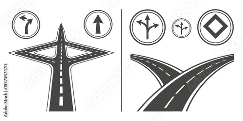 Traffic signs indicating a crossroad with a pedestrian crossing and a diamond-shaped warning sign Vector