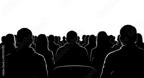 Crowd of People Silhouetted Against Light.