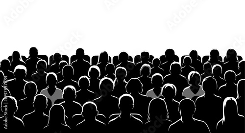 Crowd of People Silhouetted Against Light.