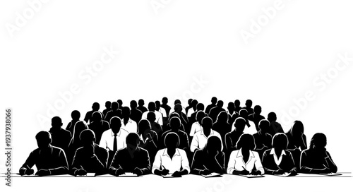 Crowd of People Silhouetted Together.