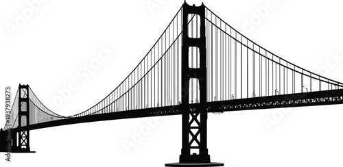 Golden Gate Bridge San Francisco silhouette vector illustration, suspension architecture artwork, American landmark design, cultural heritage drawing, iconic city skyline art