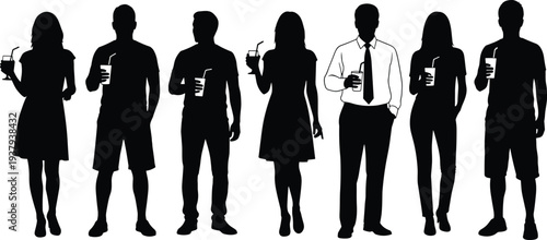 People drinking silhouette repeated pattern, casual social gathering vector illustration, lifestyle culture artwork, beverage design drawing, human posture art, everyday scene