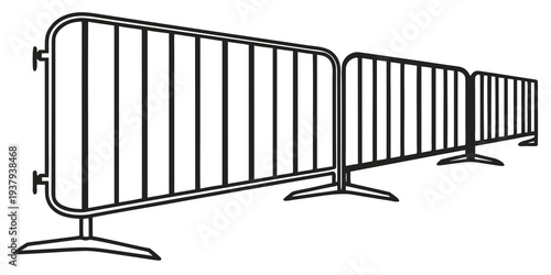 A long line of metal barricades standing upright in a row Vector