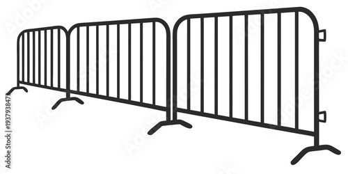 A set of metal barricades lined up in a row, used for crowd control and safety. Vector