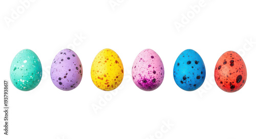 A row of colorful Easter eggs on transparent background