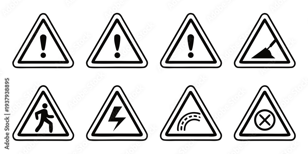 Obraz premium A collection of various warning and informational road signs with different symbols. Vector