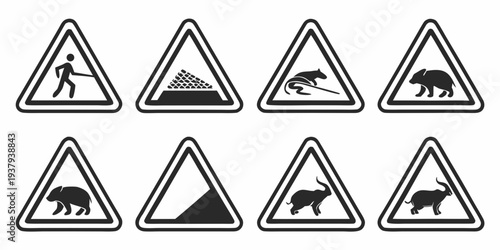 Various warning signs indicating the presence of animals in the area Vector