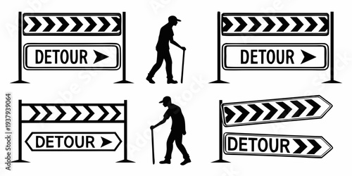 Pedestrian crossing signs with arrows and figures indicating a shared path for walking and cycling Vector