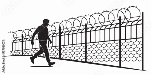 A person walking through a long corridor with many doors on both sides Vector