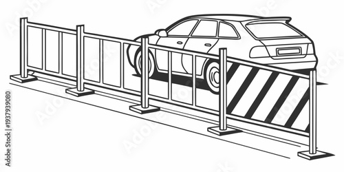 Car undergoing inspection in an automated car wash facility with safety barriers Vector