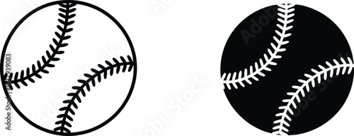 Two baseballs one outline one solid black sport game