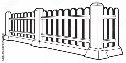 A detailed illustration of a white fence with unique architectural design Vector