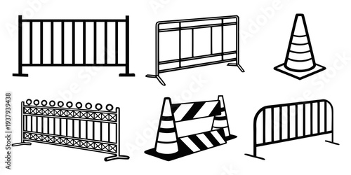 Assorted road construction signs and barriers for traffic management Vector