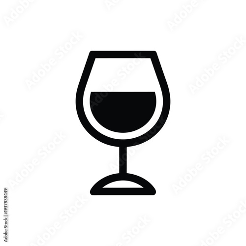 Cognac glass icon on white background, brandy snifter silhouette, alcoholic beverage symbol, drinkware and bar concept, minimal flat vector illustration for menus, apps, and design projects.