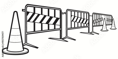 Construction site with traffic cones and barricades for safety and guidance Vector