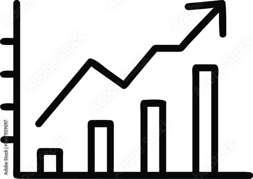 A line graph showing an upward trend with a black arrow pointing upwards