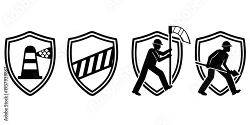 Four distinct icons representing security, protection, and emergency services Vector