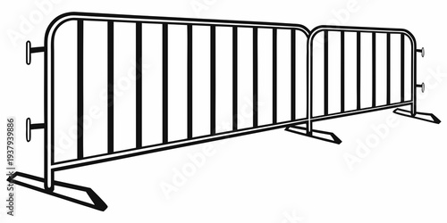 A row of metal barriers lined up in a straight line on a flat surface Vector