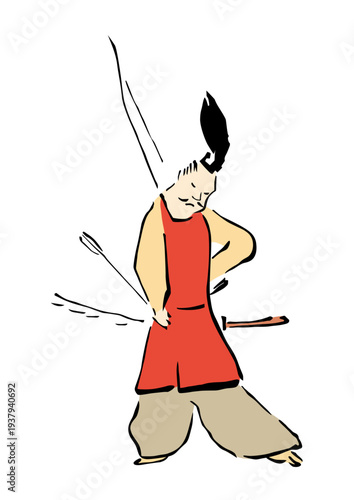 浮世絵風の武士のイラスト 背中に矢を受けた侍 ベクター