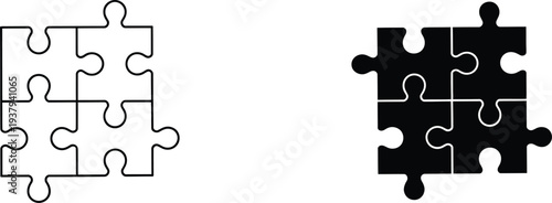 Black and white puzzle pieces side by side jigsaw game