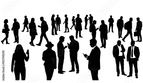Large Crowd of People Silhouettes Social Gathering Community Vector Illustration